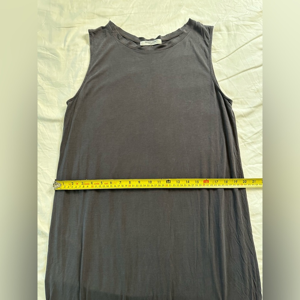 PROJECT SOCIAL T Charcoal Gray Sleeveless Cotton Maxi Dress Snap Back Raw Edge L - Picture 10 of 12